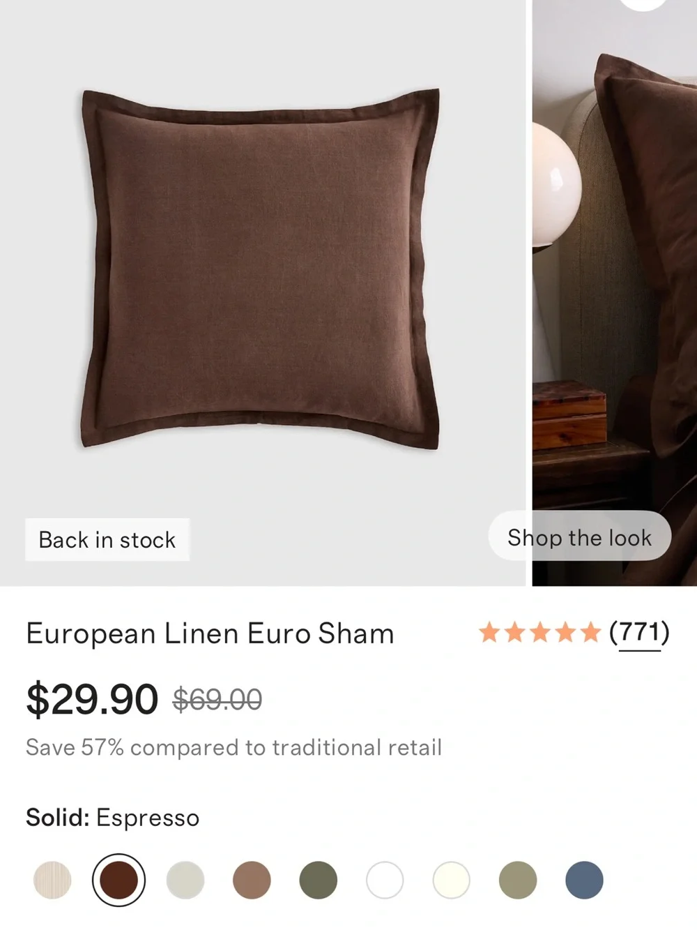 Espresso European Linen Euro Sham - Retail $30